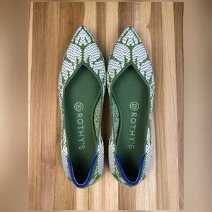Rothy's Green, White Pointed Knit Flats